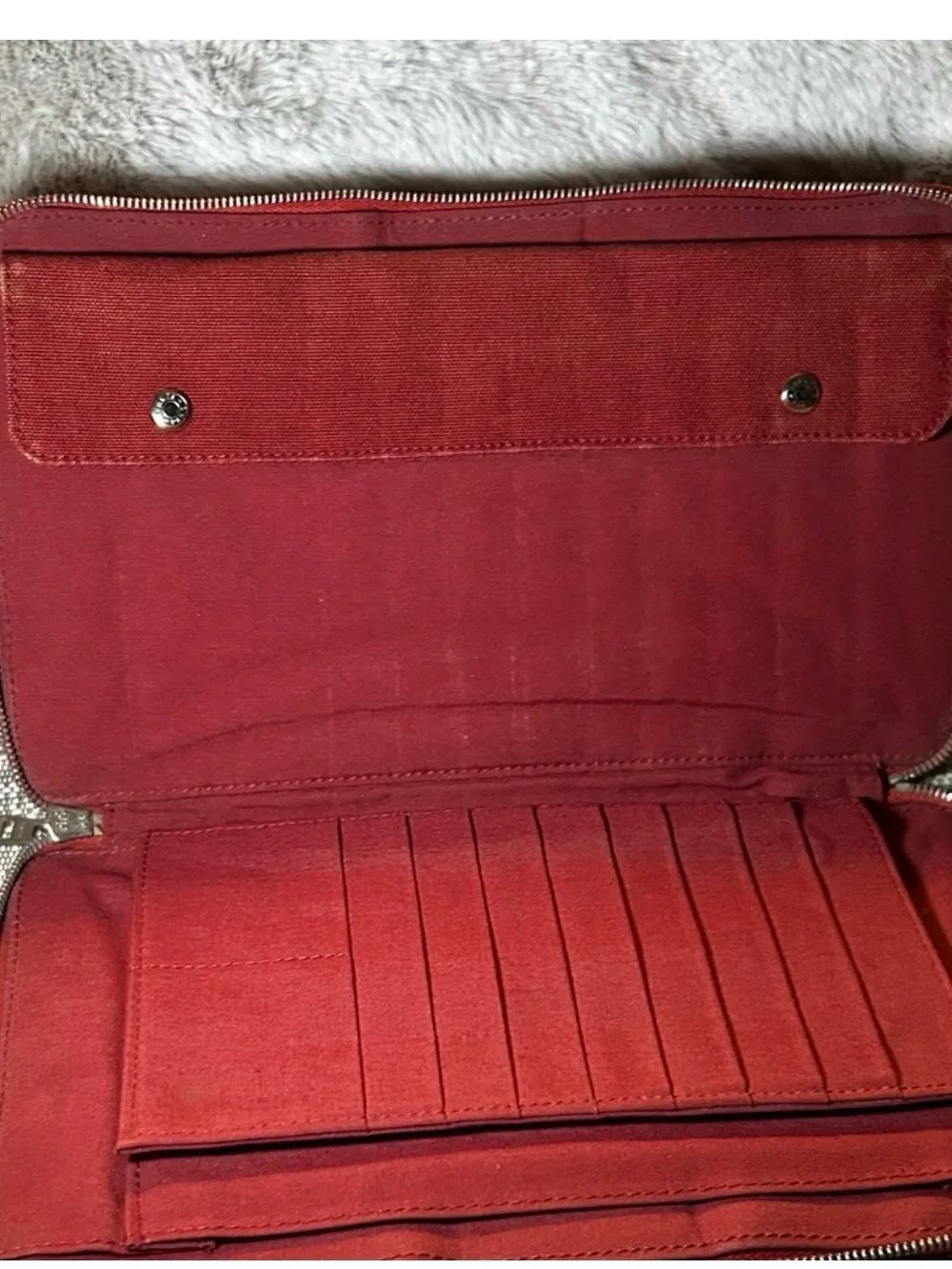 178. Hermès Fourre-Tout GM travel wallet in a red canvas with COA